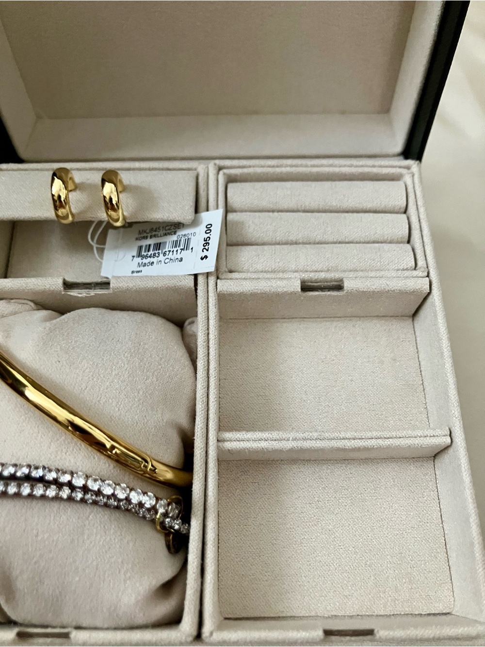 Michael Kors Black and Gold Jewelry Box with Earrings and Bracelets